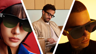 The RayNeo Air 3S glasses, Google's Android XR glasses and the Xreal one glasses being worn by three different models.
