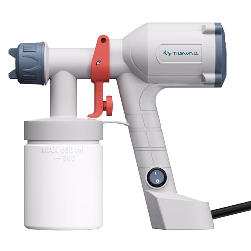 Tilswall Paint Sprayer, Ultra-Light Electric Paint Spray Gun With 600ml Detachable Cup, 2 Nozzles & 3 Patterns - Perfect for Fences, Sheds, Walls, Ceilings, Furniture, Cabinets, Garden & Diy, White