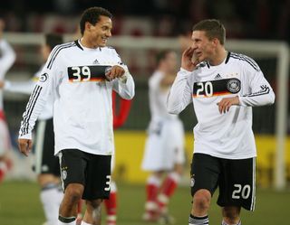 Jermaine Jones (left) in action for Germany alongside Lukas Podolski in 2008.