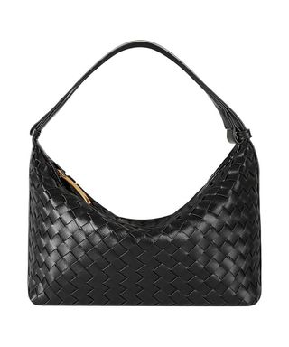 Ylyyhh Woven Bag for Women, Vegan Leather Hand-Woven Tote Handbag, Top-Handle Shoulder Bag With Adjustable Strap, Underarm Purse Clutch Bag Braided Bag, Black
