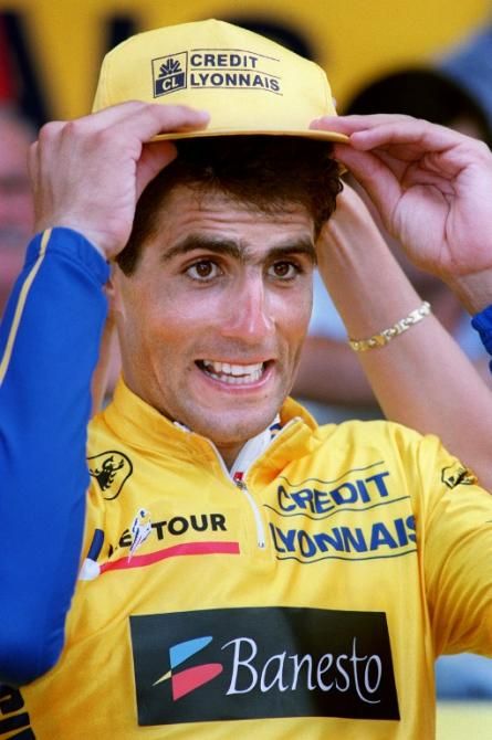 Miguel Indurain in the yellow jersey in the 1991 Tour de France.