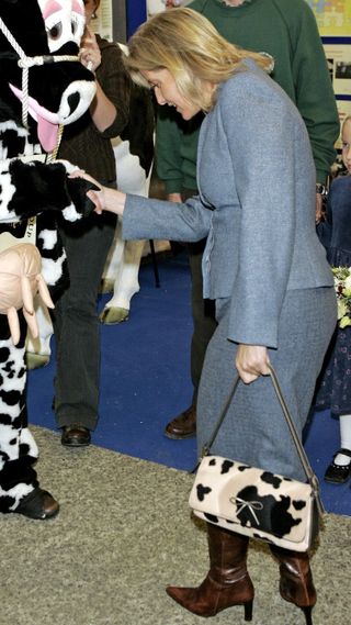 Duchess Sophie carrying a cow print bag at the Bath and West Dairy Show in 2005