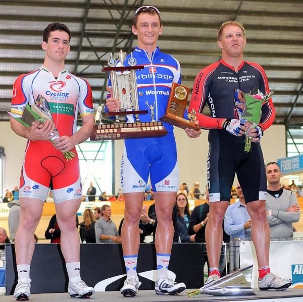 Westral Wheelrace presentation. Edward Poad 2nd, Brad Robson 1st, Greg Bastian 3rd.