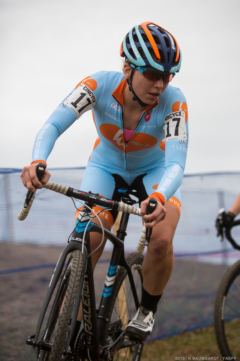 Rebecca Fahringer, riding for the Amy D. Foundation, negotiates the switchbacks
