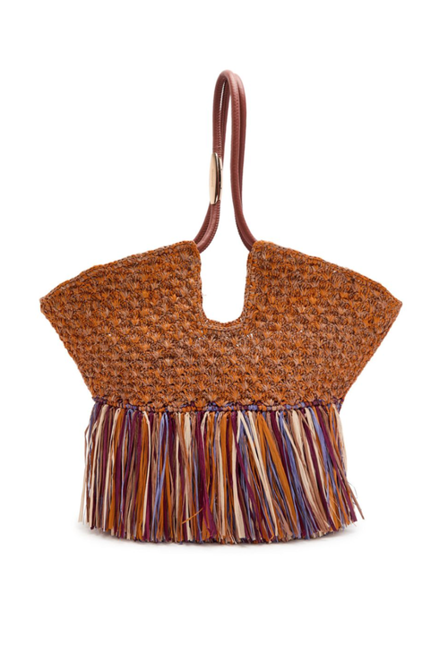Goldentime Medium Fringed Raffia Tote Bag