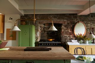 low hanging light over kitchen island