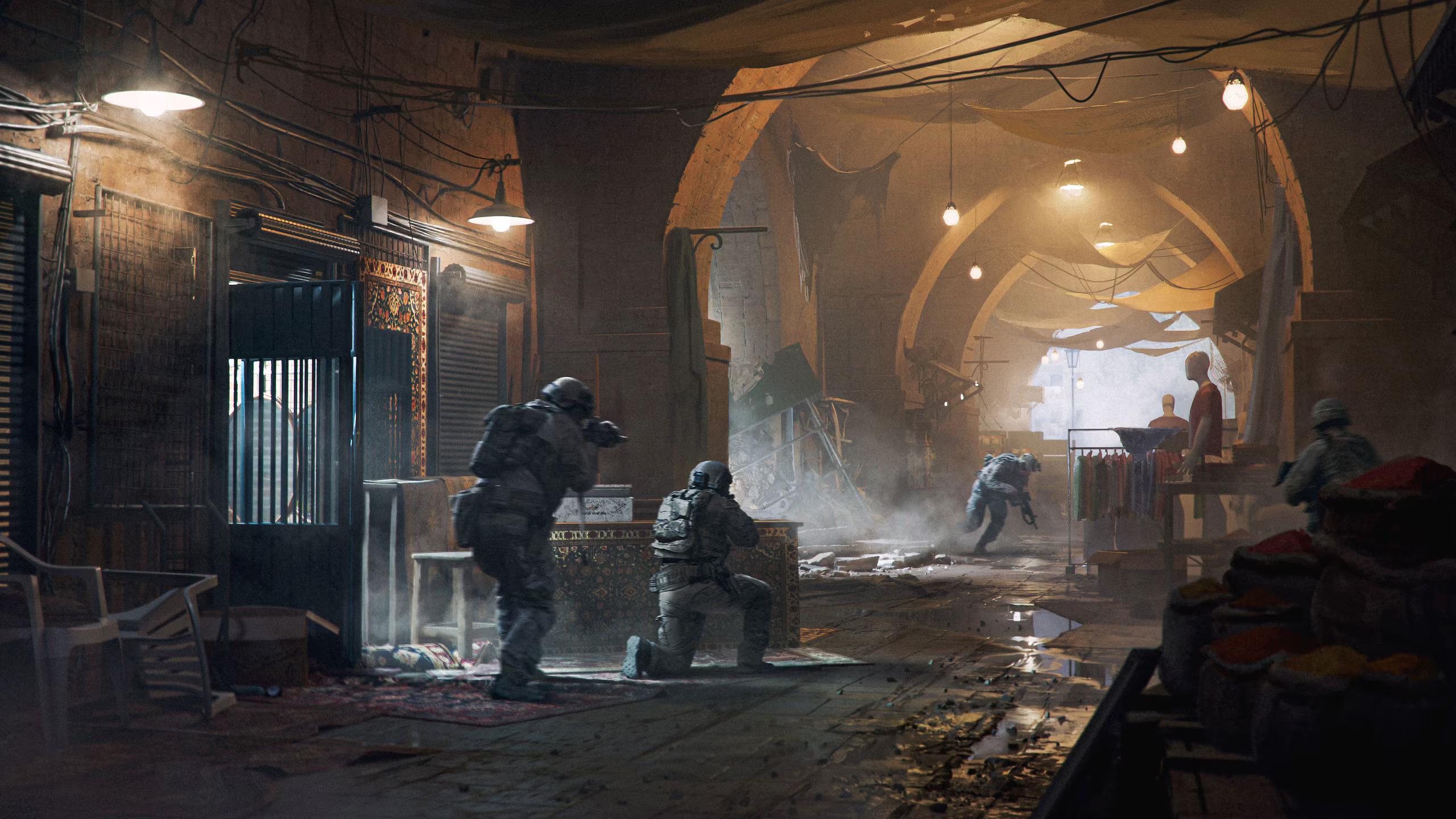 Official concept art of Cairo Bazaar, a reimagined Battlefield 6 version of the Battlefield 3 map Grand Bazaar.