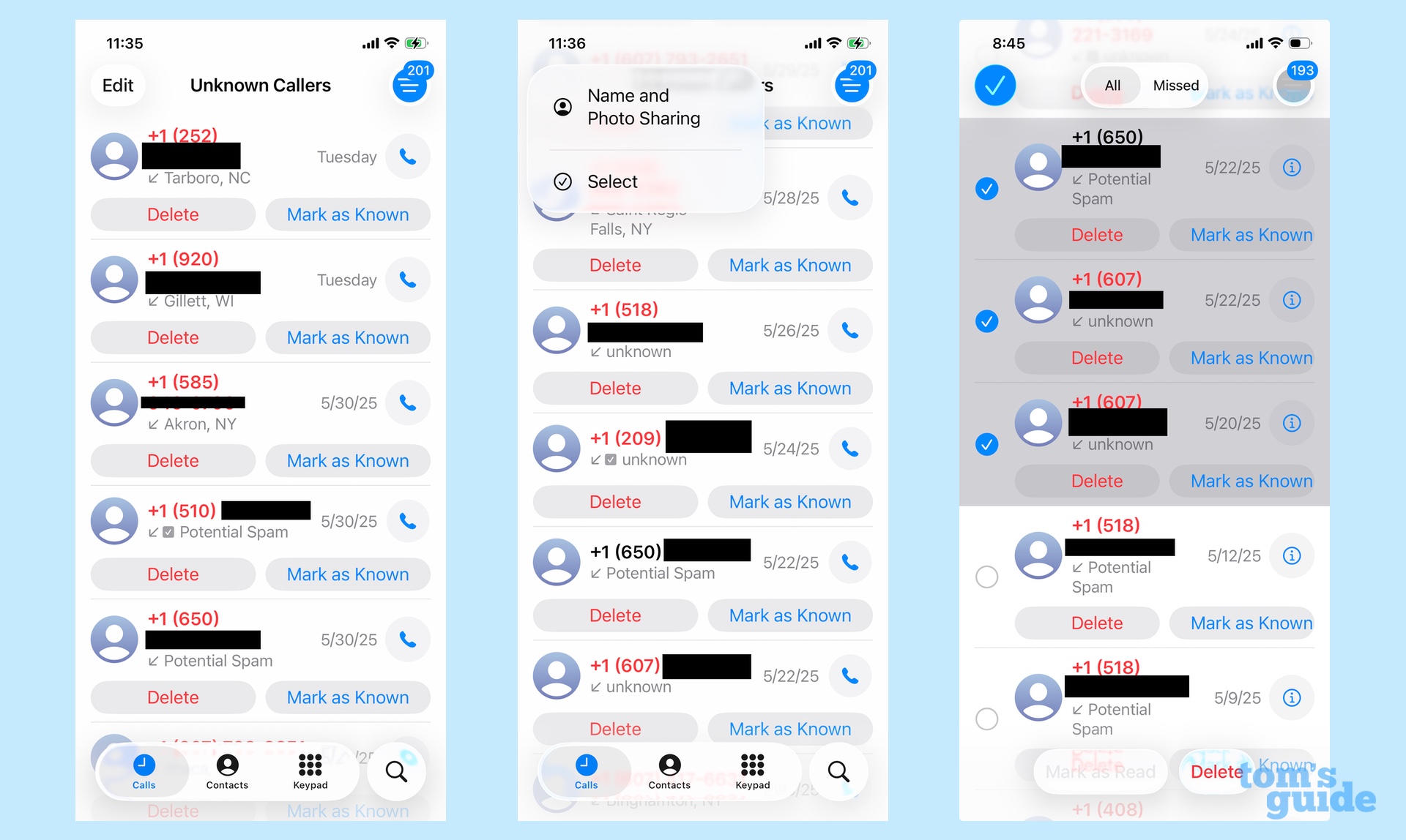 deleting unknown callers from the iOS 26 phone app