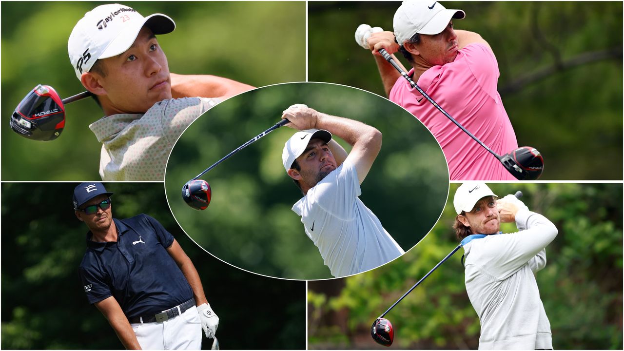 Five golfers in a montage