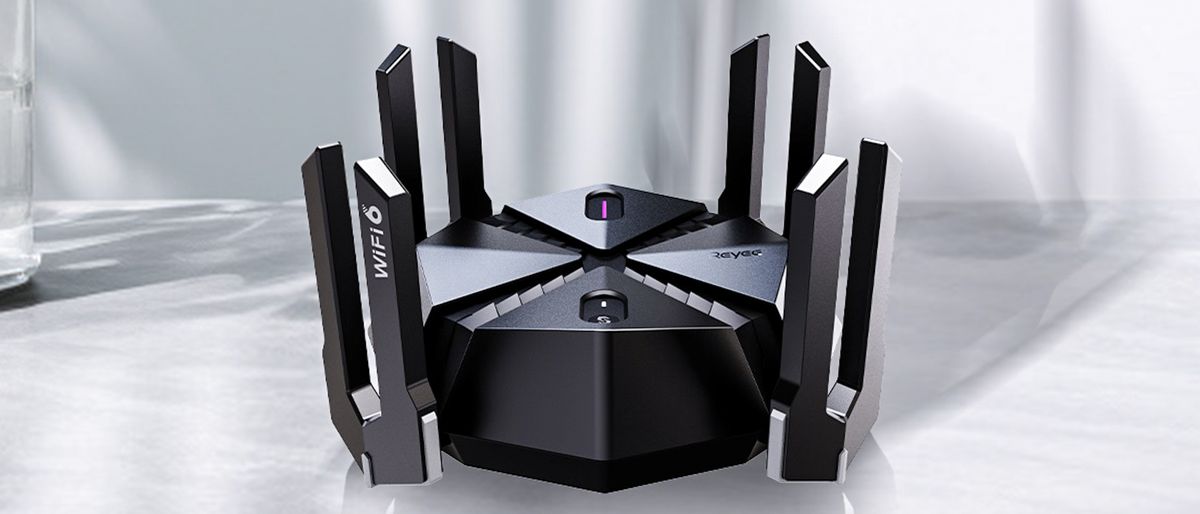 Reyee RG-E6 gaming router on a white counter top