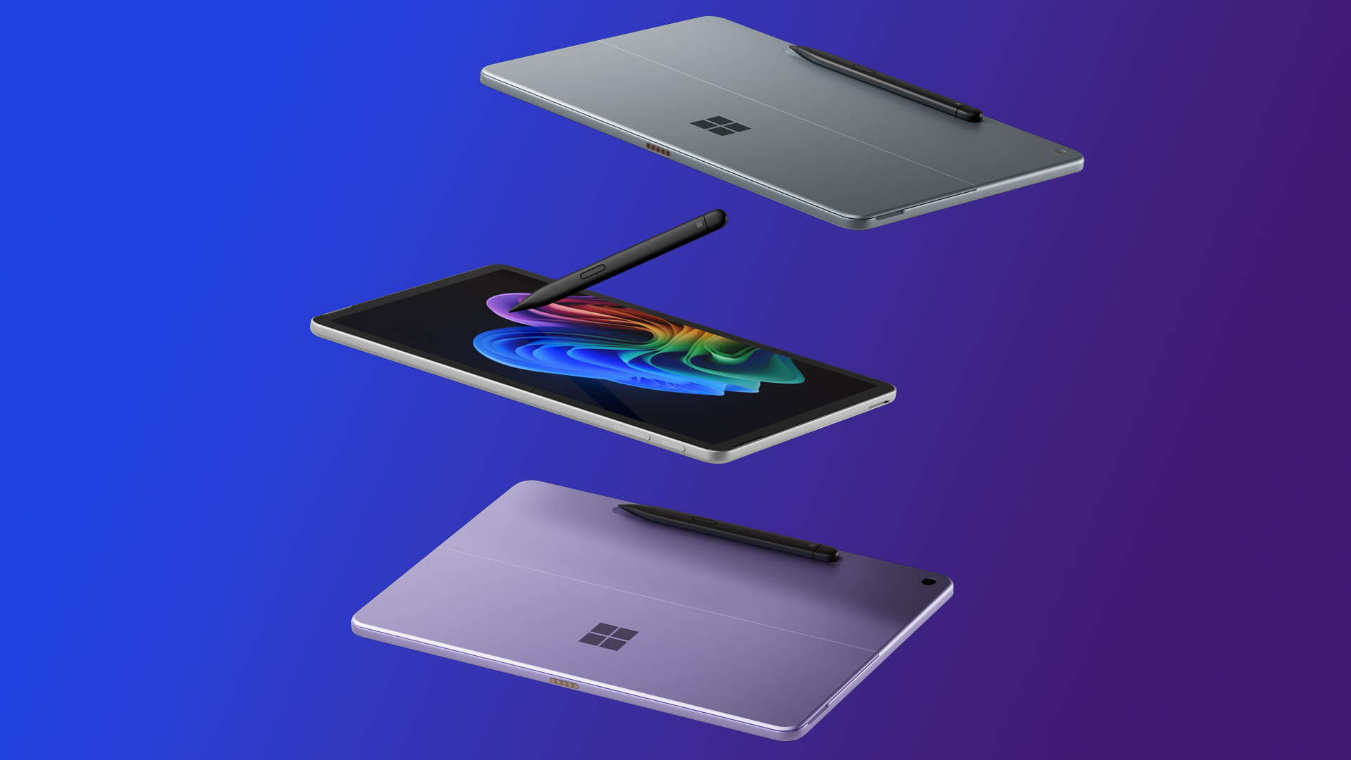 Microsoft Surface Pro 12-inch tablet on a blue and purple gradient background.