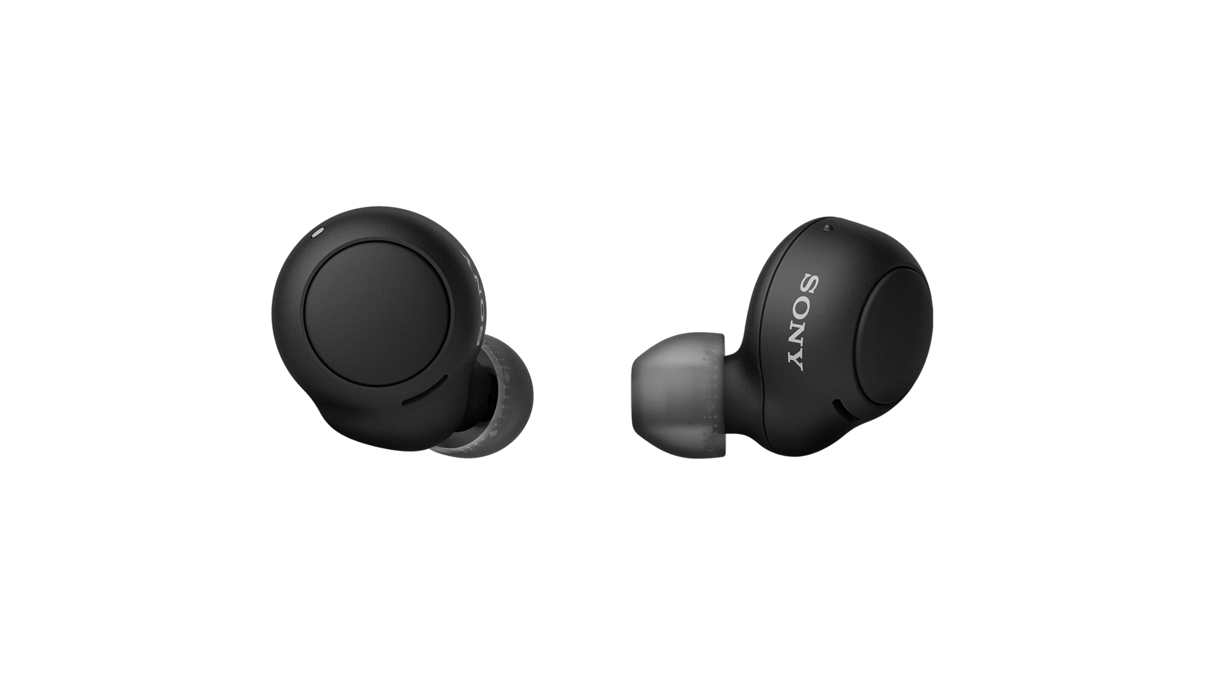The Sony WF-C500 earbuds in black against a white background.
