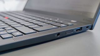 A closeup of the Lenovo ThinkPad X1 Carbon Gen 10's right-hand ports