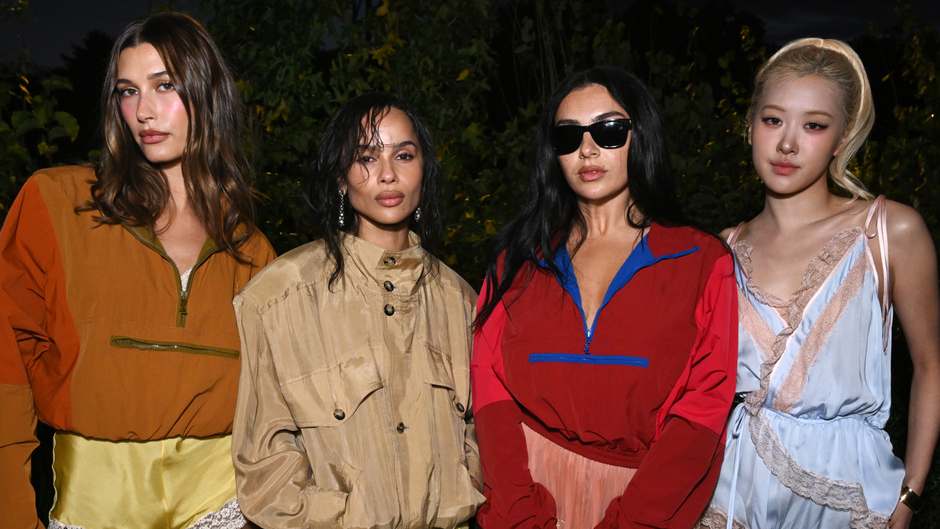 hailey bieber, zoe kravitz, charli xcx, and rose at the saint laurent show