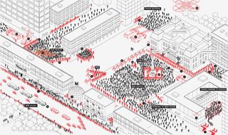 Infographic displaying how crowds are controlled during a protest, in real time