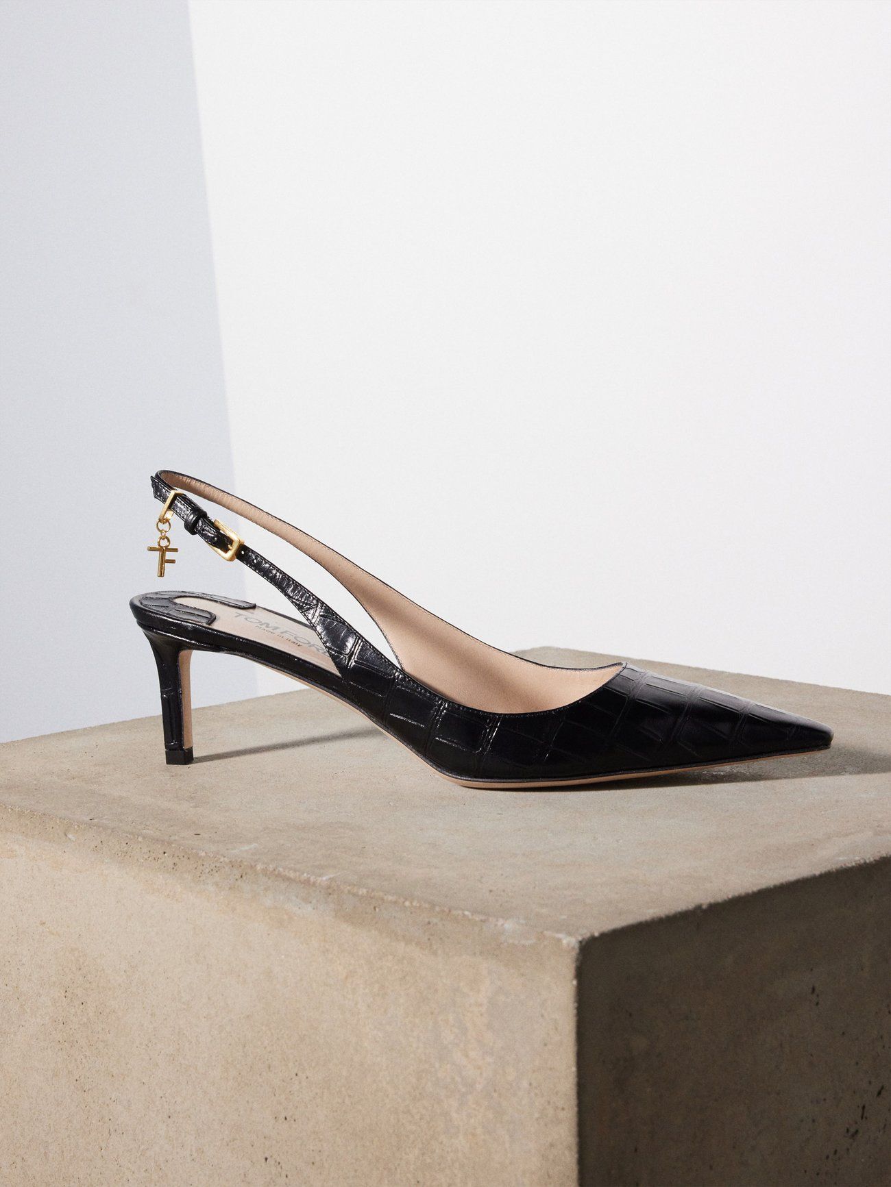 Angelina 55 croc-leather slingback pumps