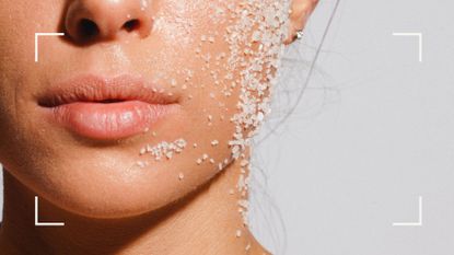a close in shot of a woman with scrub on her face, to illustrate how to exfoliate your face