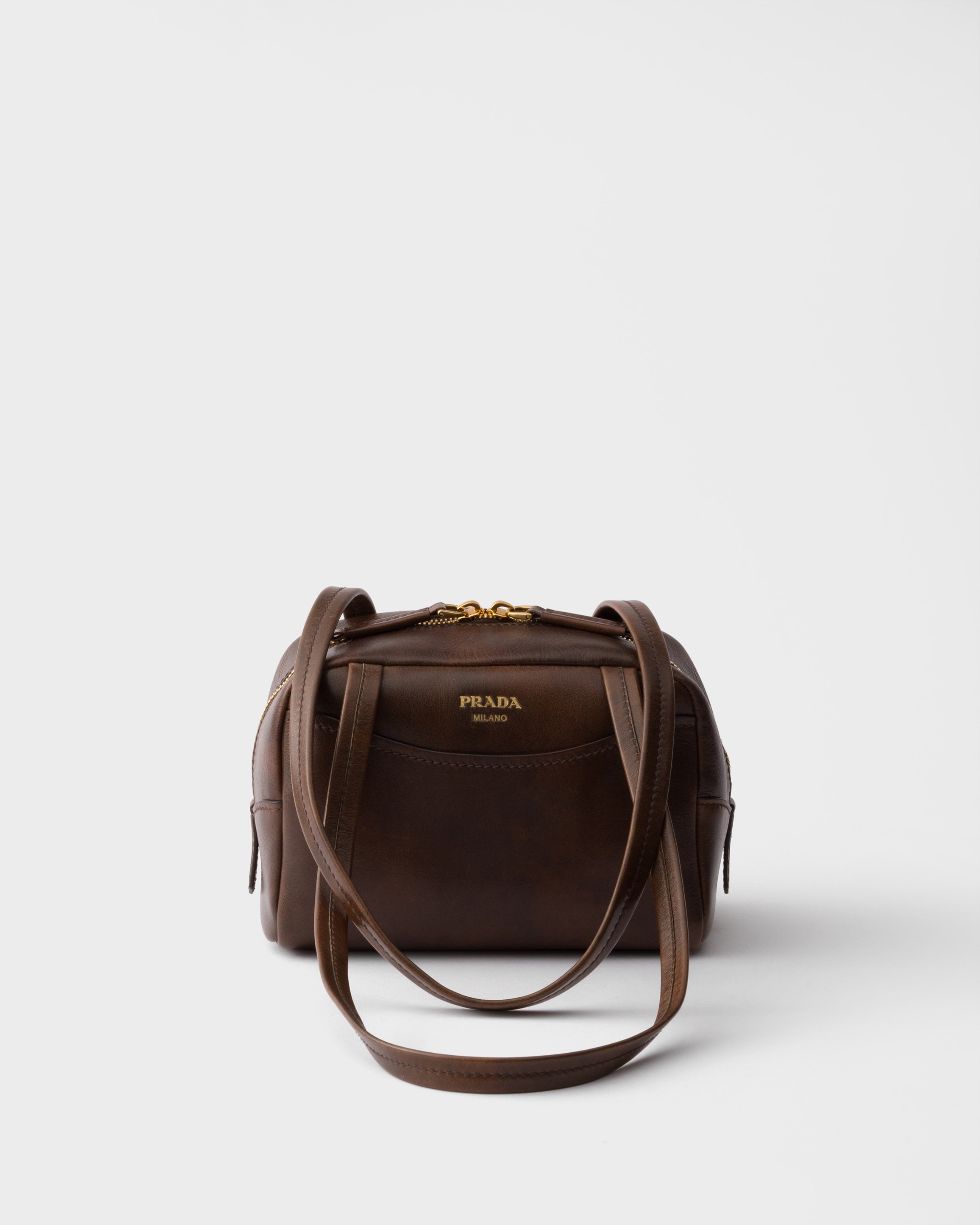 Prada Box Antiqued Leather Top-Handle Mini-Bag