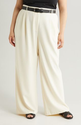 Pleat Front Wide Leg Pants