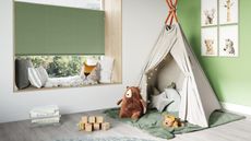 window treatments for children's bedrooms Green blind window treatment in kids bedroom by Swyft Direct Blinds