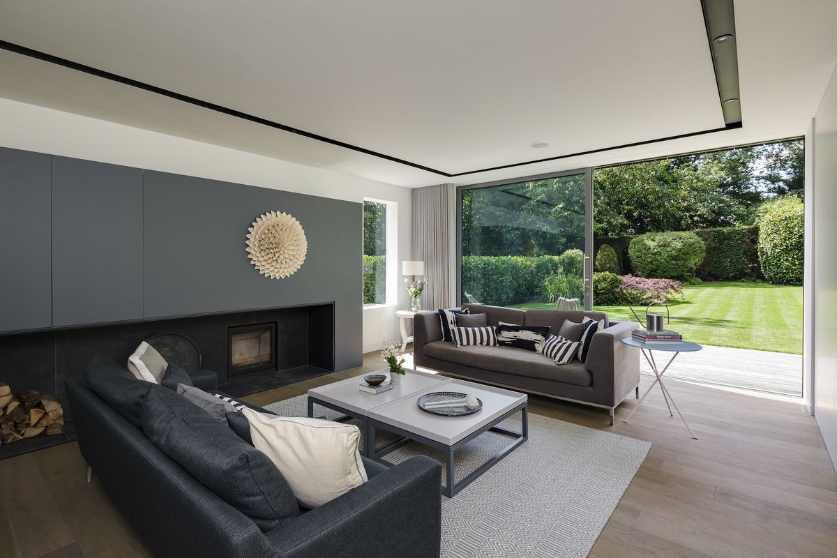 living room with large sliding doors
