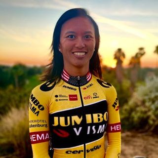 Coryn Labecki shows off her new team Jumbo Visma kit in 2022 Cyclingnews