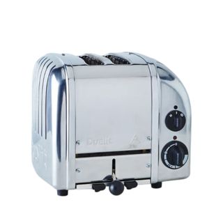 A silver two slice toaster