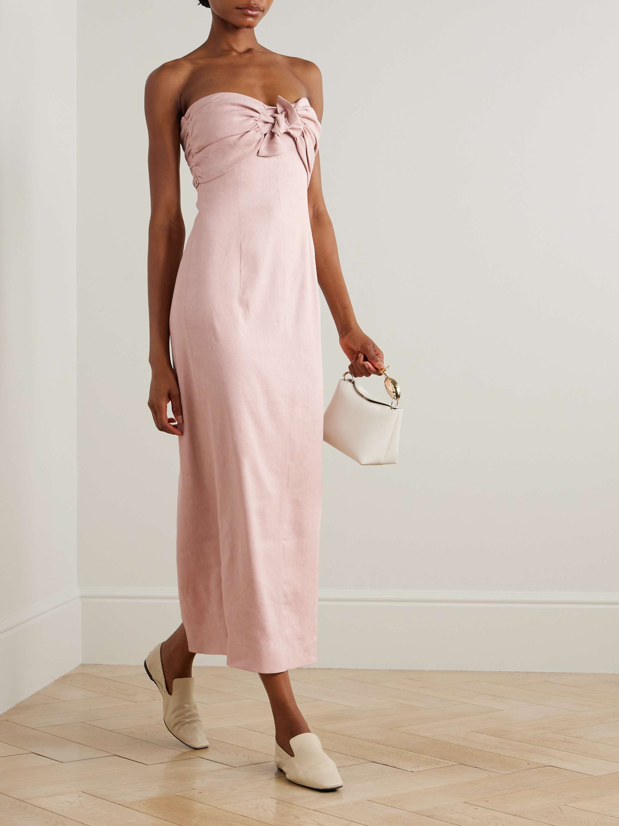 Rahel Gathered Tie-Front Linen-Blend Midi Dress