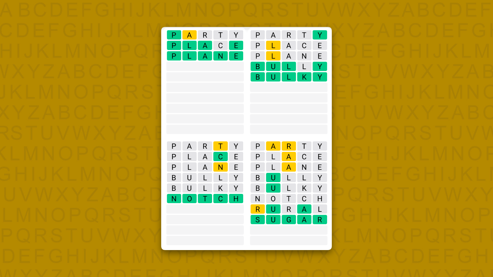 Quordle Daily Sequence answers for game 1653 on a yellow background