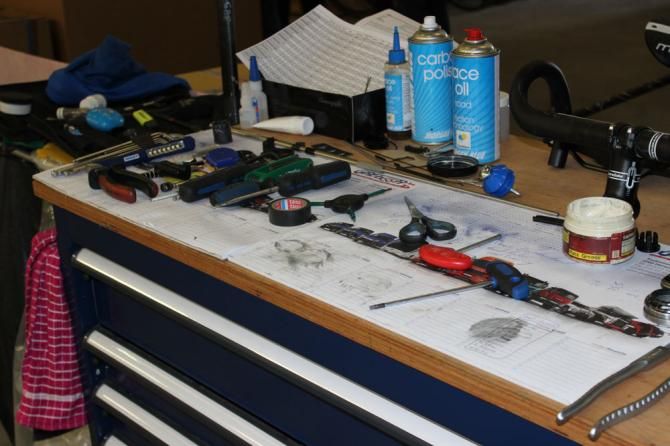 The mechanics tools carefully placed on the table