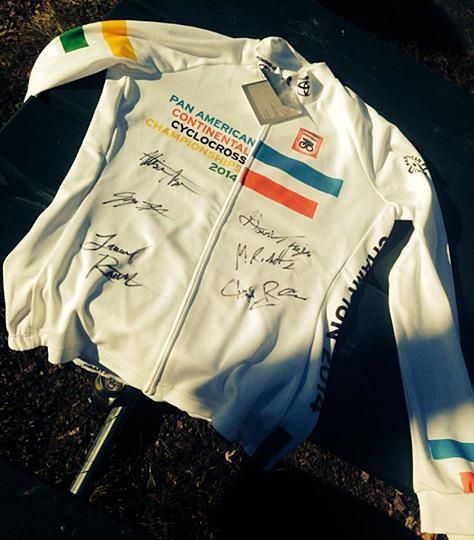 An autographed Pan American Continental Cyclo-cross Championships jersey