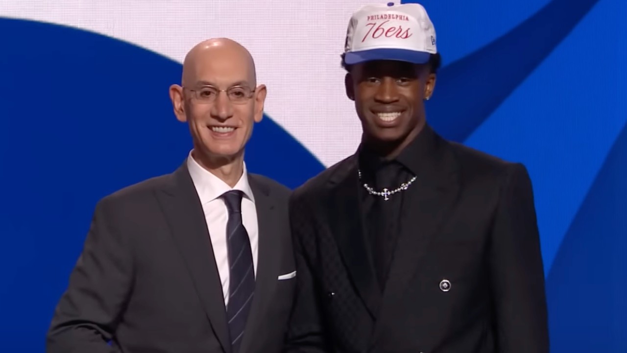Adam Silver and V.J. Edgecombe at the 2025 NBA Draft