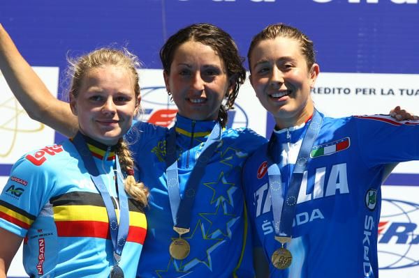 The junior women's European road race championships podium