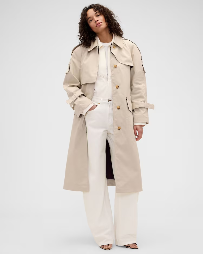 Model wearing Victoria Beckham x Gap trench coat