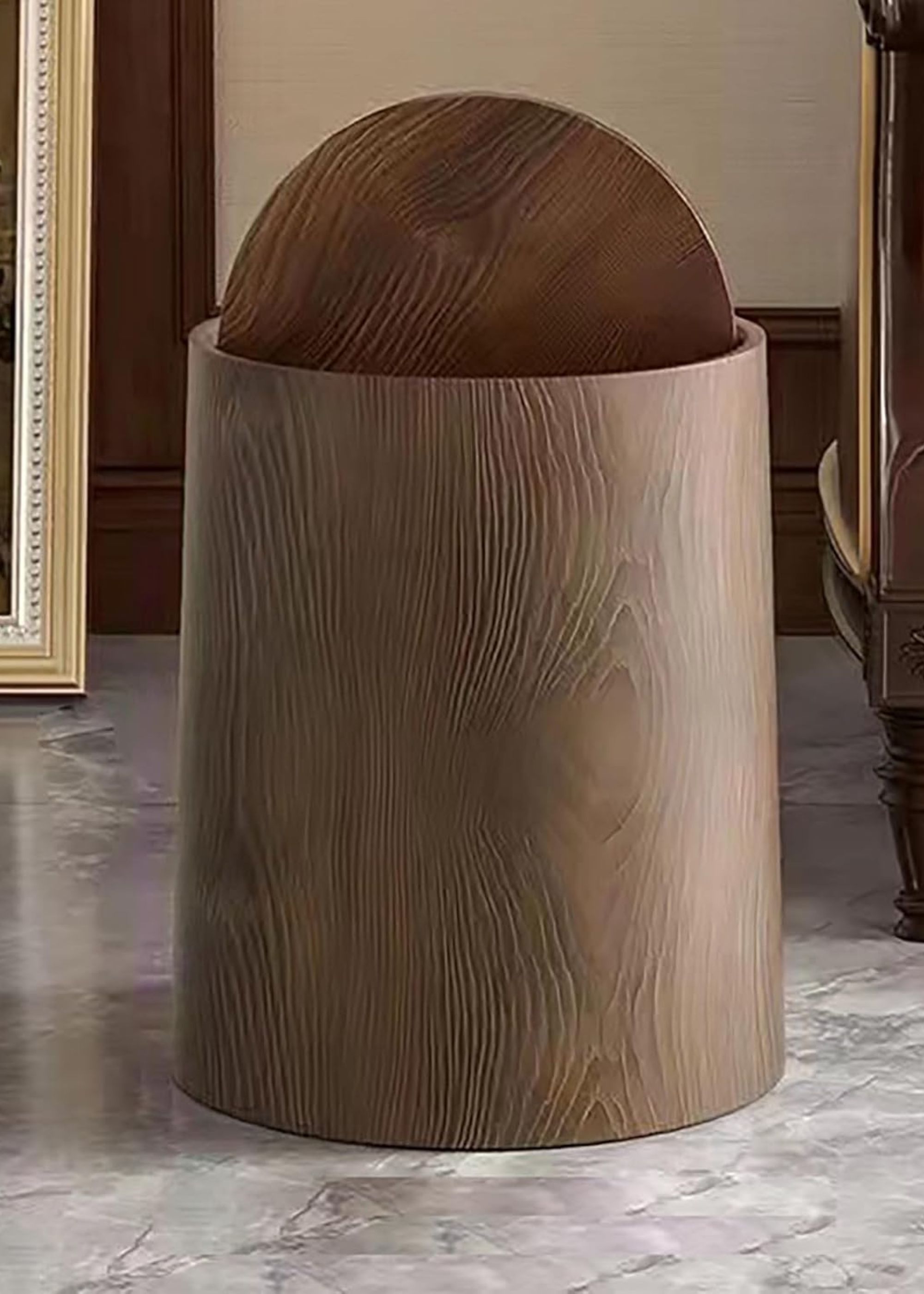 Generic, Walnut Brown Wood Grain Bathroom Trash Can 