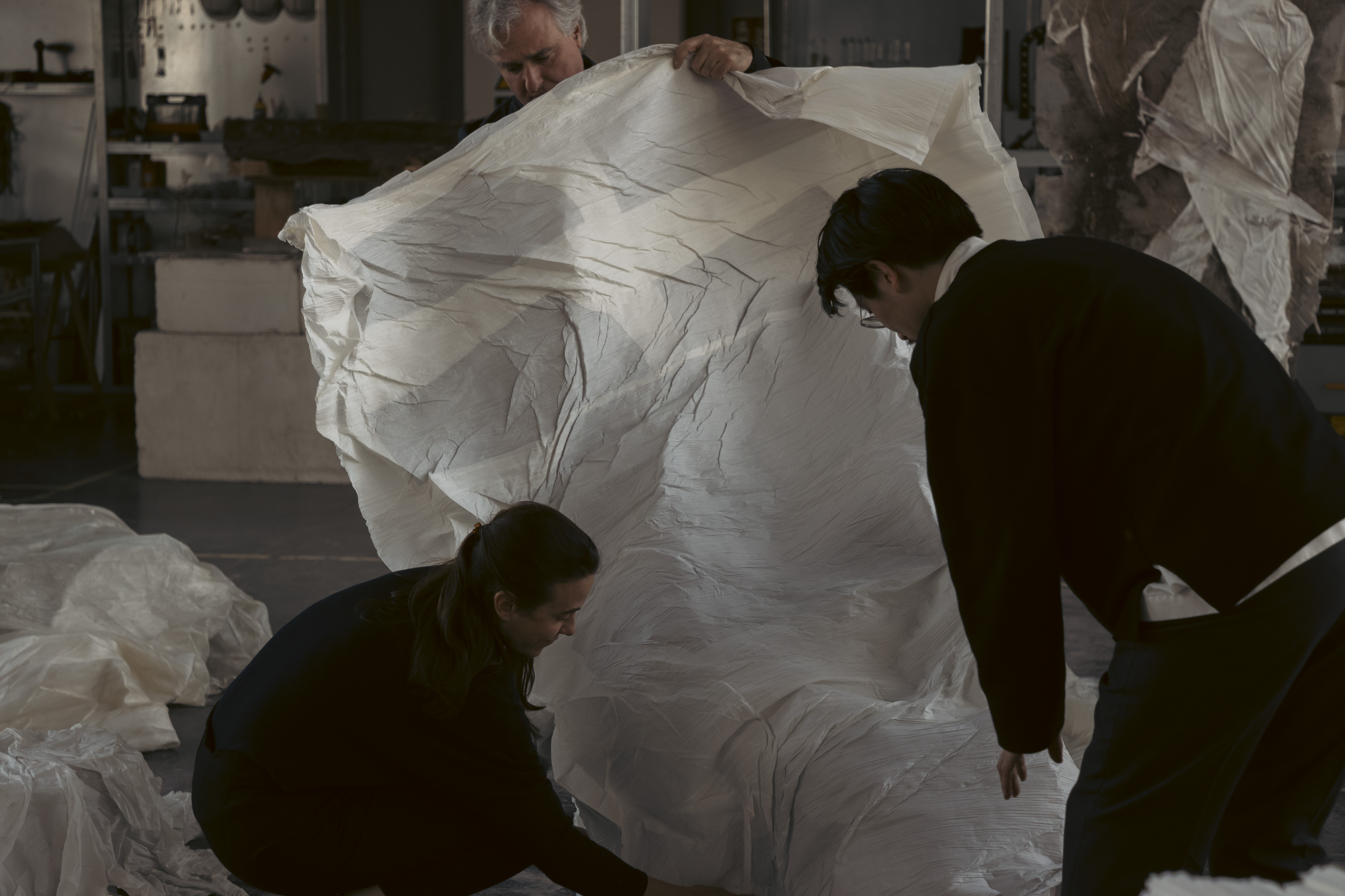 Ensamble Studio making process of installation with Issey Miyake for Milan Design Week 2026