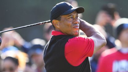 Tiger Woods takes a shot during the fourth round of the 2023 Genesis Invitational