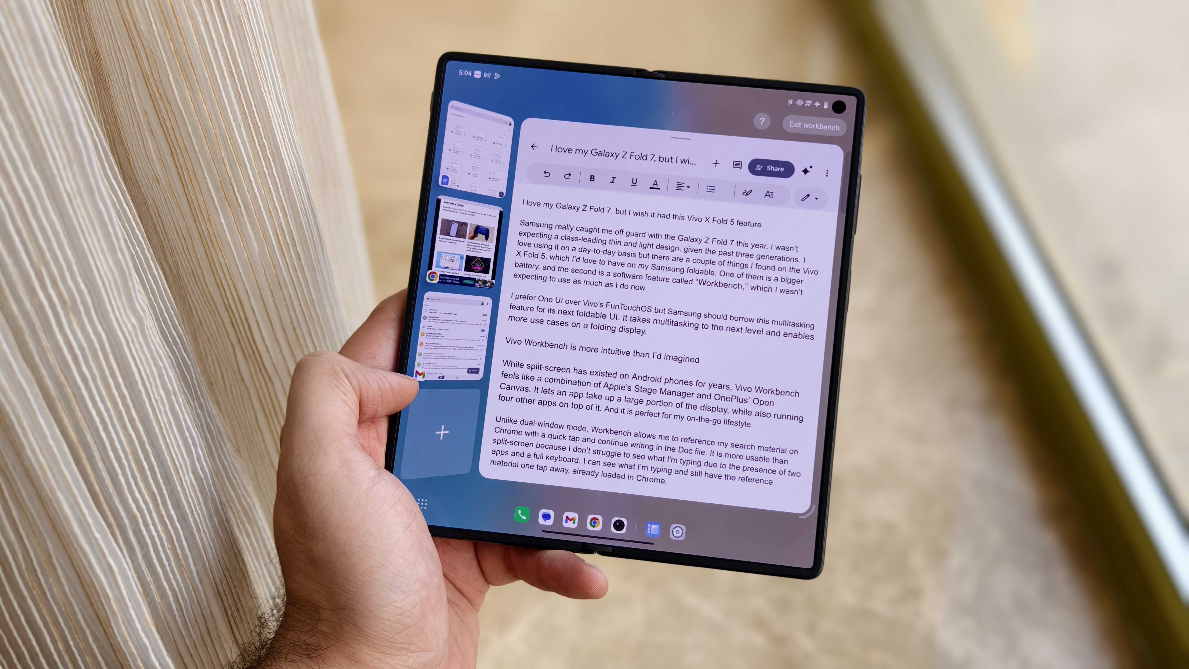 Workbench multitasking feature on Vivo X Fold 5