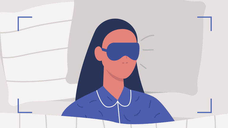 illustration of woman with eye mask in bed