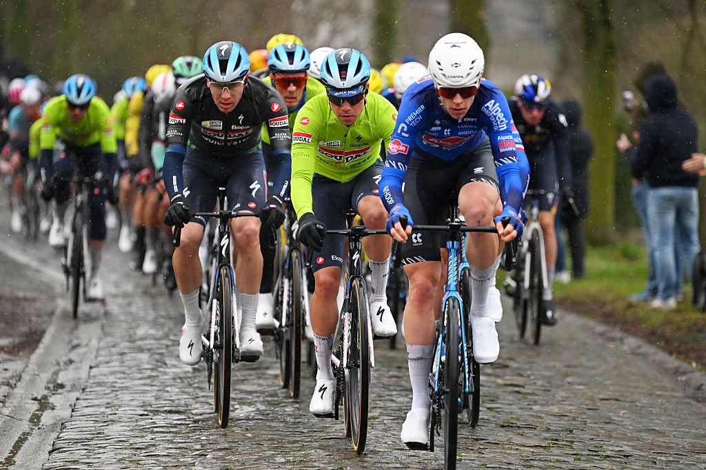 NIVONE, BELGIUM - FEBRUARY 28: Casper Pedersen of Denmark and Team Soudal Quick-Step competes during the 21st Omloop Het Nieuwsblad 2026, Men&amp;amp;apos;s Elite a 207.2km one day race from Ghent to Ninove / #UCIWT / on February 28, 2026 in Ninove, Belgium. (Photo by Tim de Waele/Getty Images)