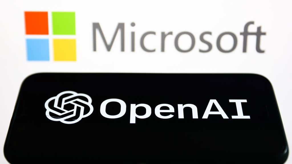 Microsoft and OpenAI&amp;#039;s logos both appearing in same image