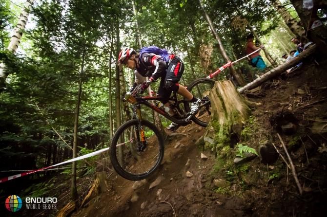 Tracy Moseley showing the technical form that saw her dominate the women's race at Tweedlove.