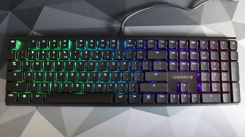 Cherry MX 10.0N RGB gaming keyboard pictured on a desk