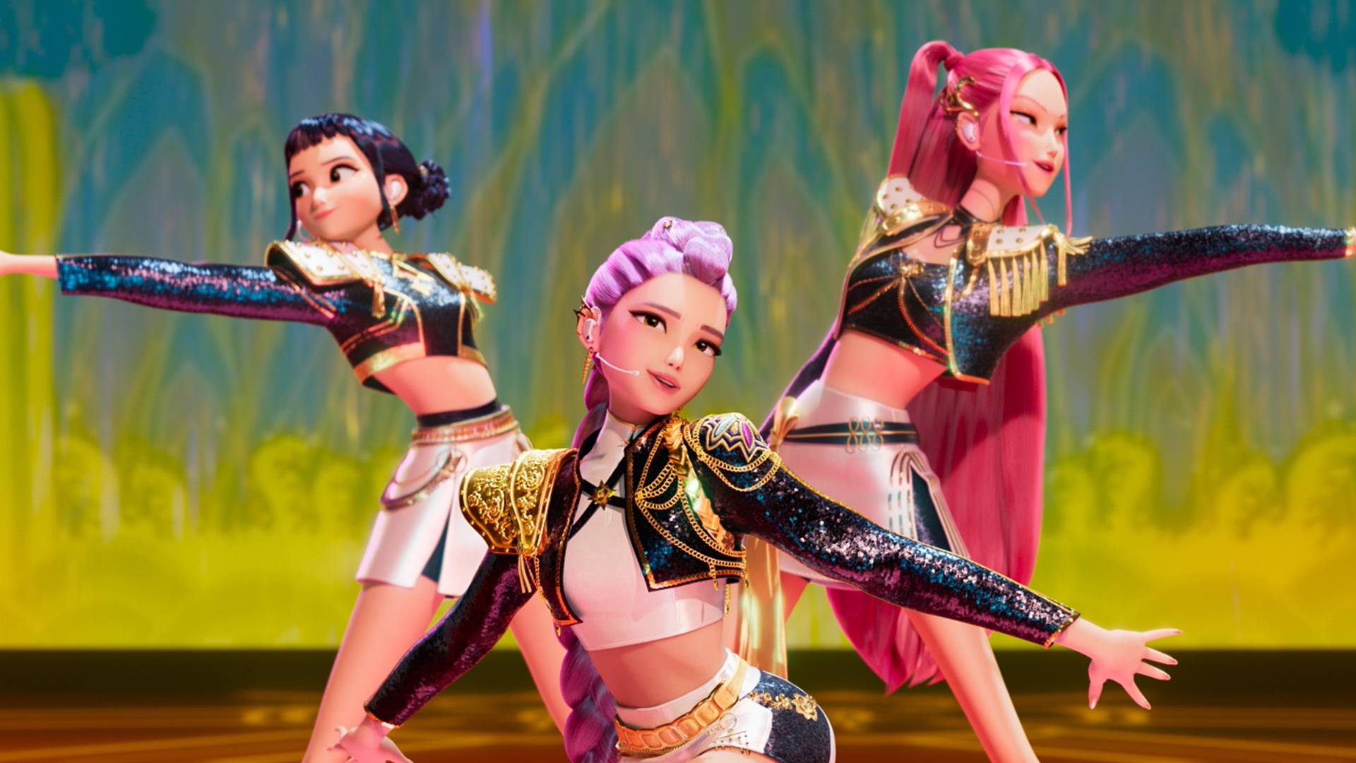 Huntrix onstage in KPop Demon Hunters