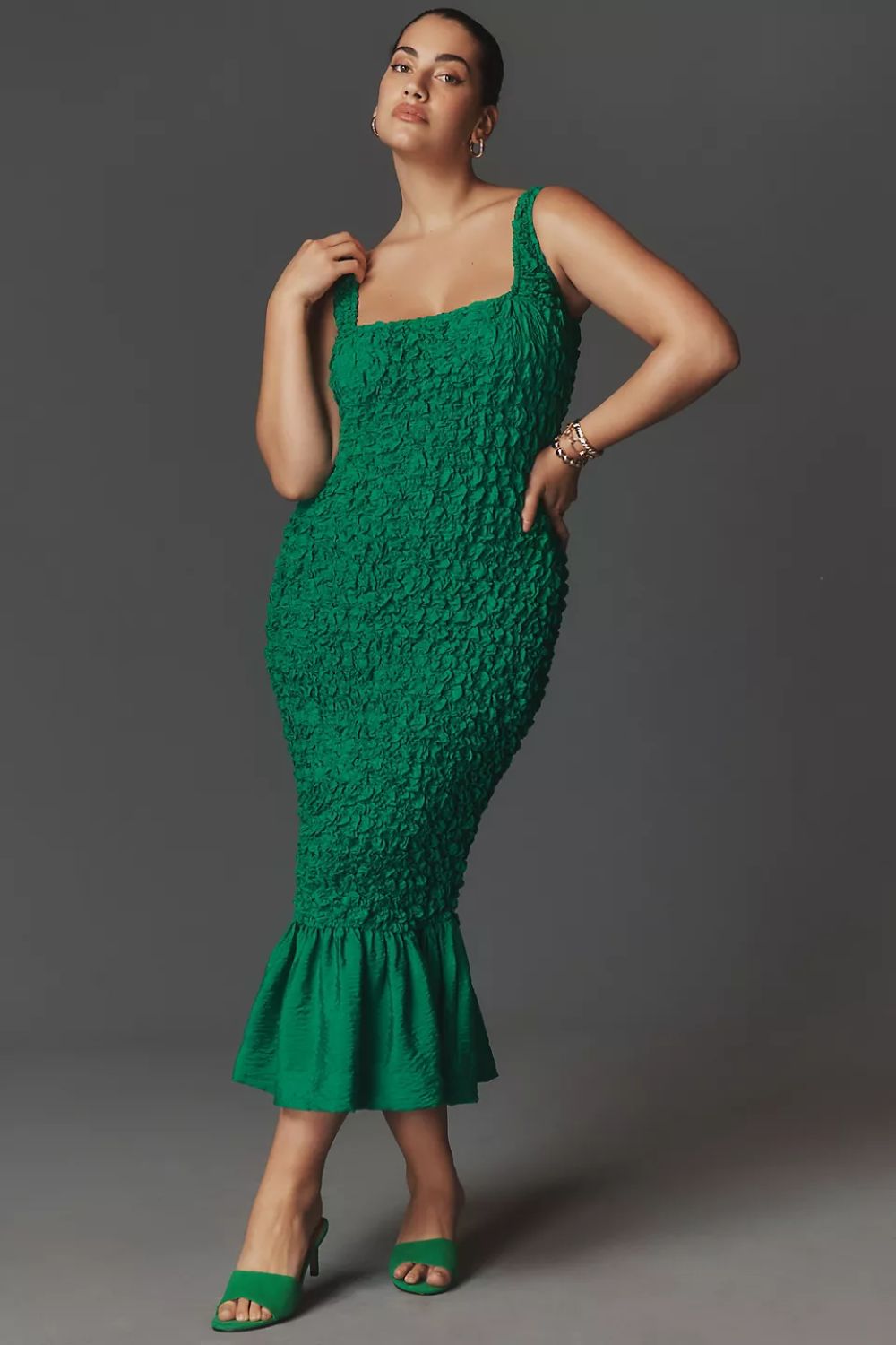 By Anthropologie Square-Neck Pebble Smocked Dress