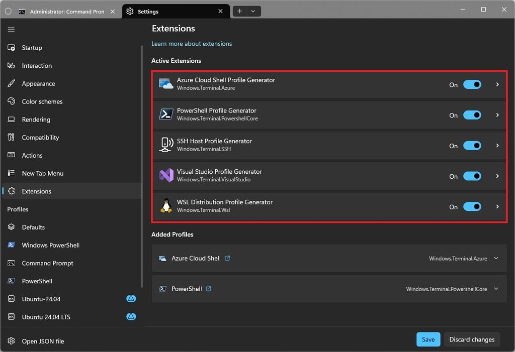 Terminal delete extensions
