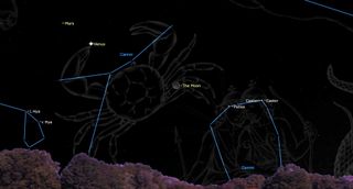 sky map of crescent moon near Venus in the night sky