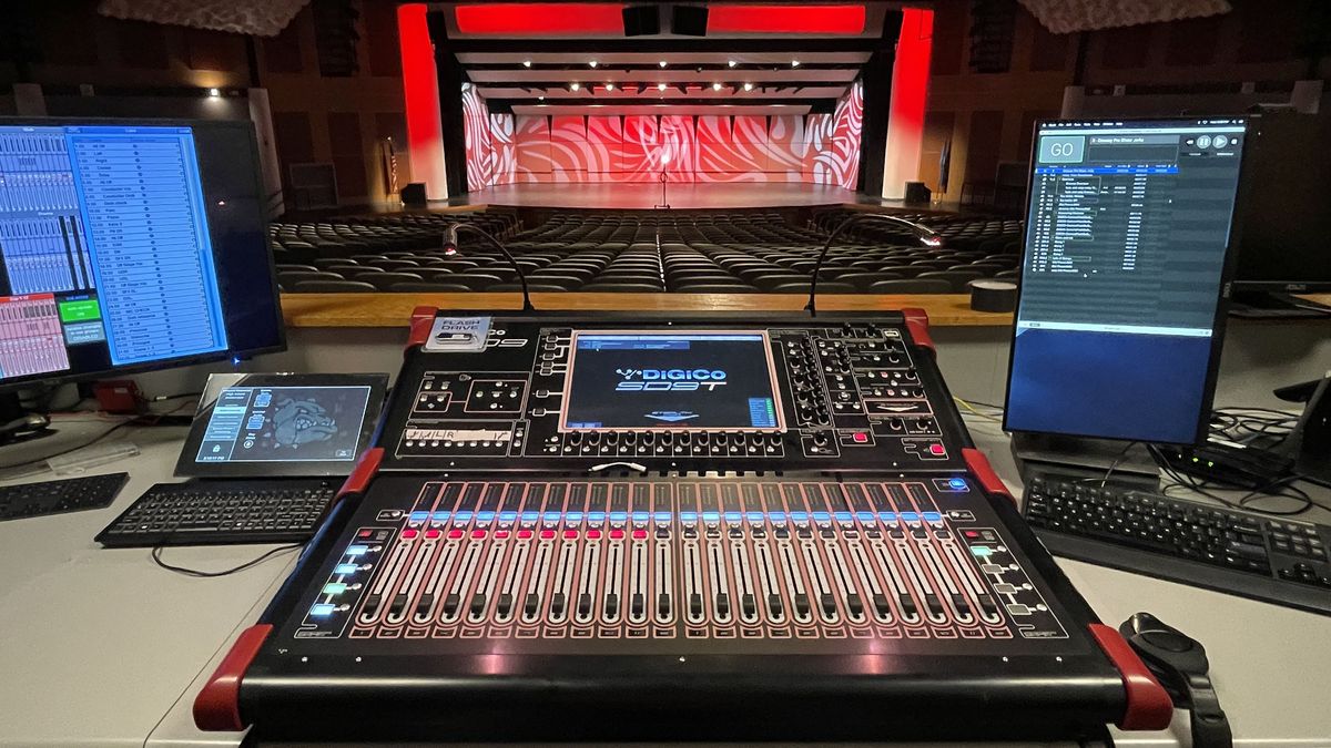 Edmond Memorial High School’s new DiGiCo SD9T console at FOH.