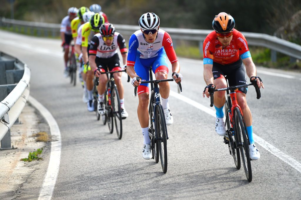 ALTO DE LAS ANTENAS DEL MAIGMO TIBI ALICANTE SPAIN FEBRUARY 04 Attila Valter of Hungary and Team Groupama FDJ competes in the breakaway during the 73rd Volta A La Comunitat Valenciana 2022 Stage 3 a 1551km stage from Alicante to Alto De Las Antenas Del Maigmo Tibi 1080m VCV2022 on February 04 2022 in Alicante Spain Photo by Dario BelingheriGetty Images