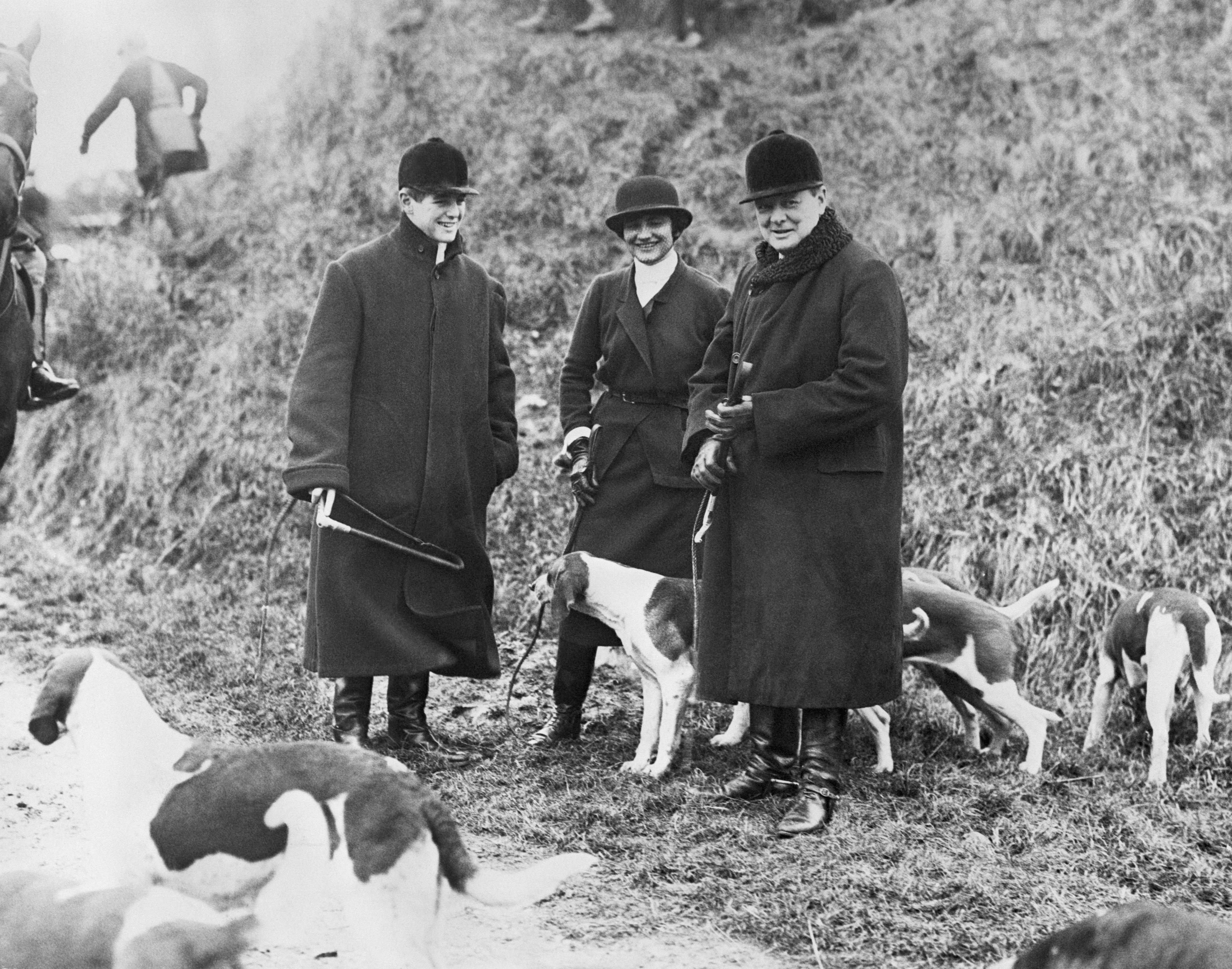 Coco Chanel, Winston Churchill and his son Randolph Churchill on a boar hunt